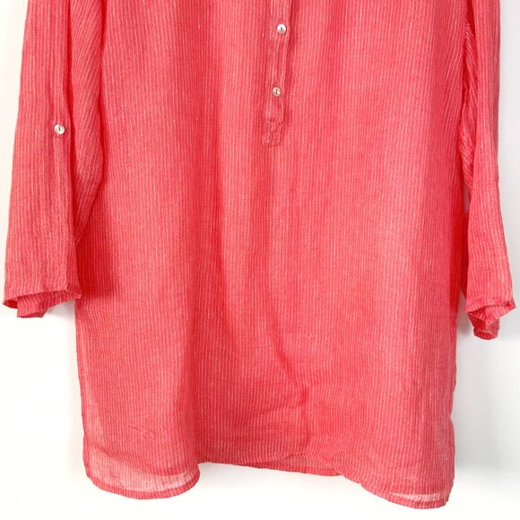 Eileen Fisher Linen 3/4 Sleeve Tunic Henley Shirt Striped Sz L - Picture 5 of 16